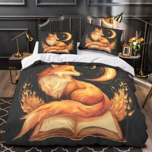 HEYLInGO Fox Comforter Covers for Boys Girls Quilt Cover Duvet Cover 3D Printed Cartoon Animals with Zipper Closure Soft Microfiber Bedding Set with Pillow Cases 3 Pieces Twin（173x218cm）