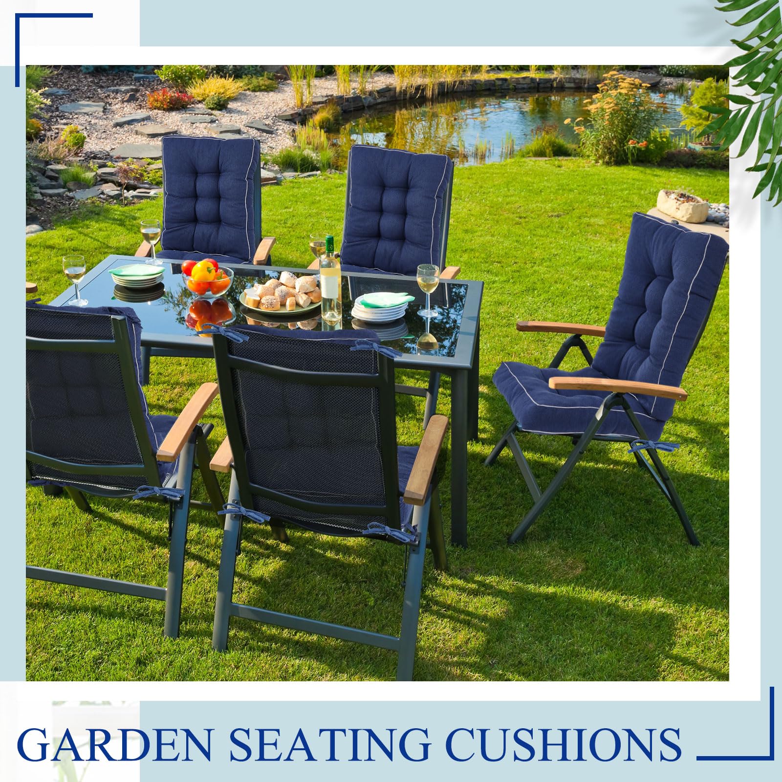 Juexica 2 Set Outdoor Patio Cushions High Back Outdoor Chair Cushions Rocking Chair Cushion Waterproof Indoor Patio Fastness Chair Pads with Ties for Seasonal Indoor Home Office(Navy Blue)