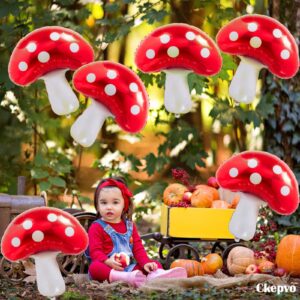 Ckepvo 6pcs Large Mushroom Balloons Mushroom Party Decorations,31 Inch Mushroom Decor Foil Balloons,Mushroom Balloon For Wedding Celebration Forest Plant Themed Party (A-Red)