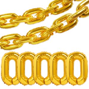 ckepvo 25pcs chain balloons 16 inch gold chain balloons hip hop party decorations,giant balloon chain for 90s party decorations, gold foil balloons party supplies and decorations (a-gold)