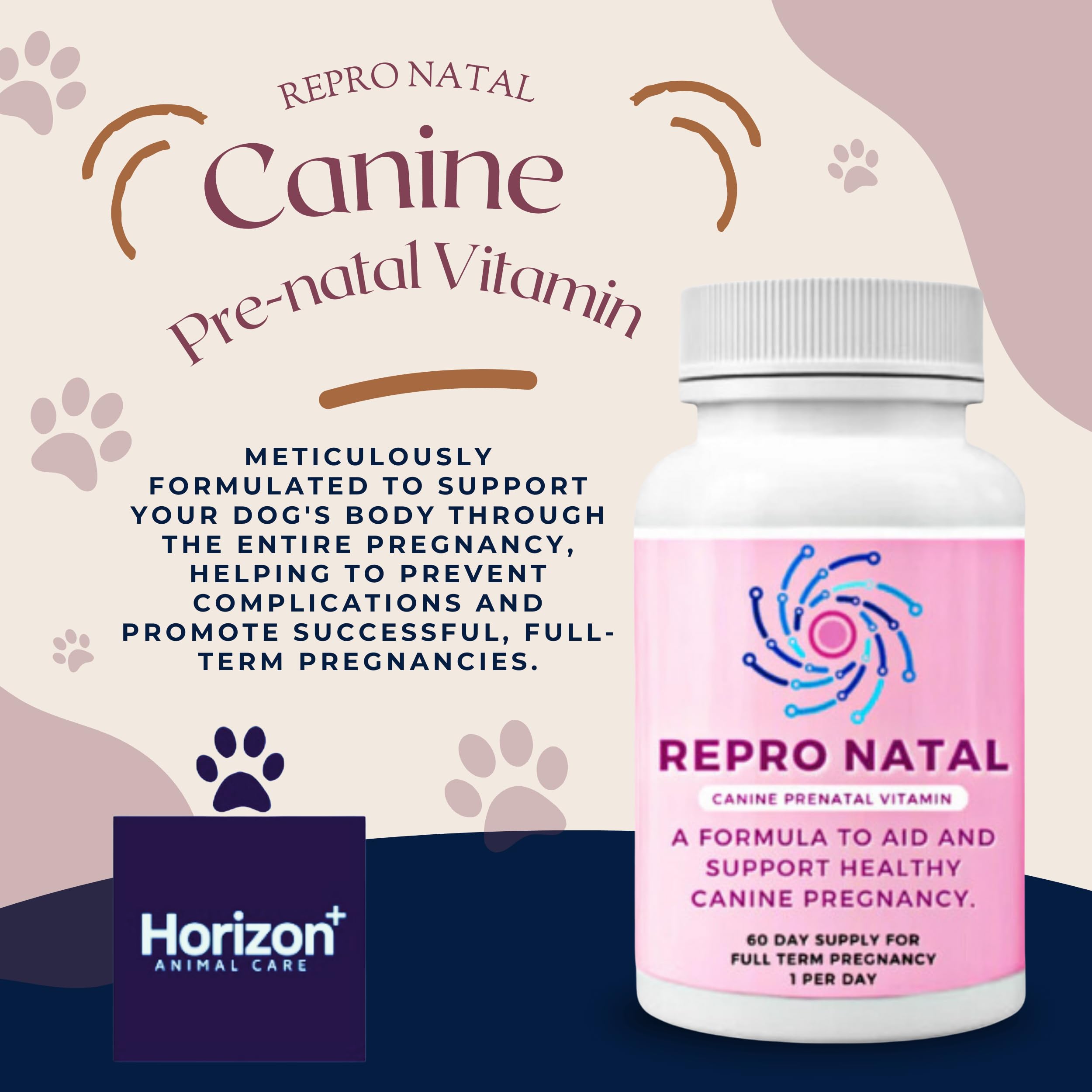 Horizon Animal Care Canine Prenatal Multi-Vitamin Capsules - 60-Day Supply to Aid Full-Term Pregnancies and Promote Optimal Health for Expecting Dogs - ReproNatal™ Dog Supplement