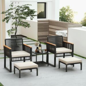 5 piece outdoor patio furniture set outdoor furniture set with table&ottoman patio chairs set of 2 wicker patio set patio conversation sets outside bistro set for porch balcony backyard pool deck pool