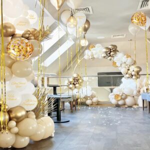 132 PCS Engagement Balloons Garland Arch Kit Balloon White Sand Gold Confetti Balloons Garland for Bridal Shower Engagement Wedding Party Decoration