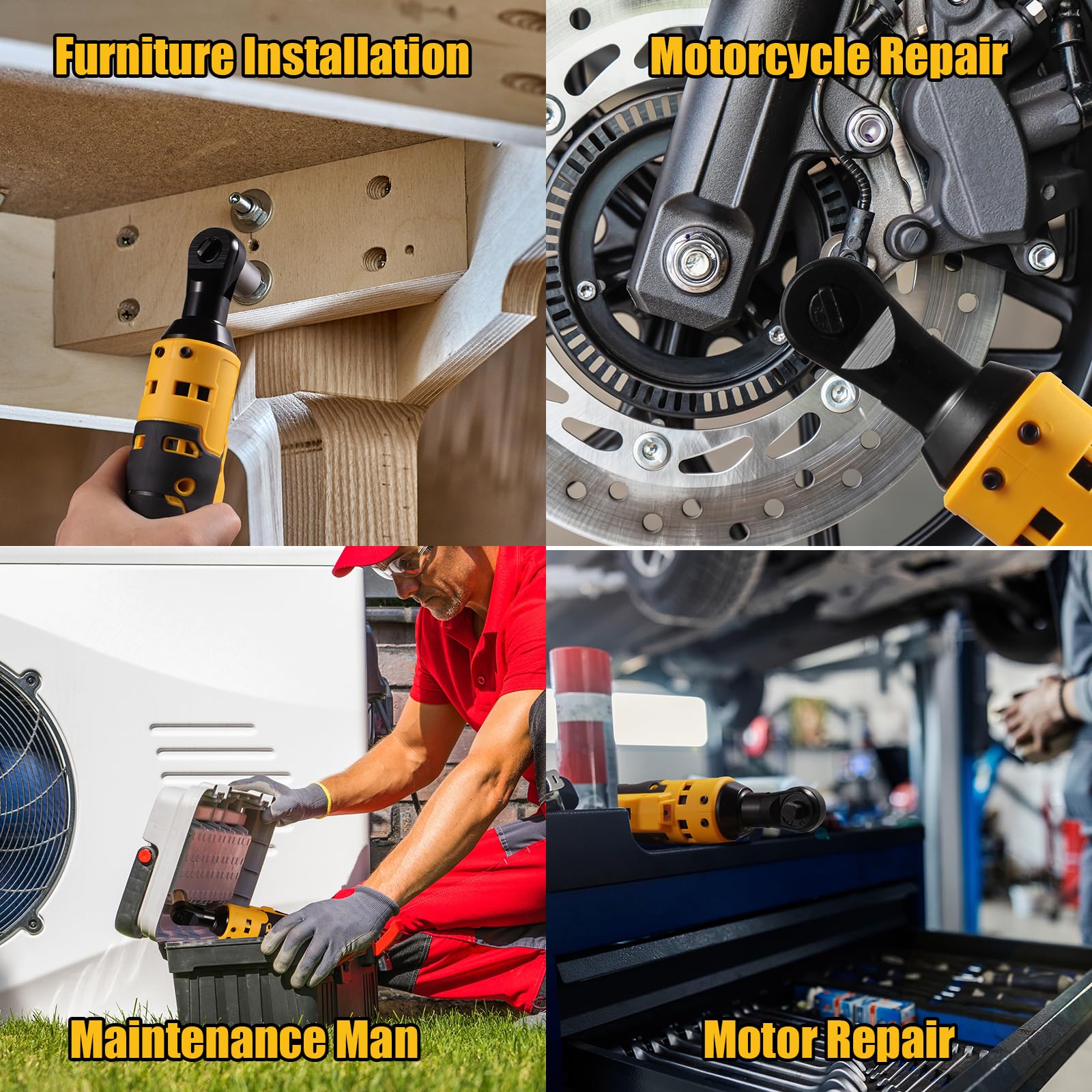 Electric Ratchet, Cordless Ratchet Wrench 3/8" Compatible with DEWALT 20V Battery, 74Ft-lb, 580 RPM, Variable Speed Trigger, LED Light, 3/8" to 1/4" Adapter, 9 Sockets, No Battery Included