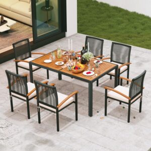 artbuske 7 pieces outdoor table and chairs outdoor patio furniture set wicker patio dining sets for 6 patio table and chairs set outdoor furniture set for garden yard porch poolside