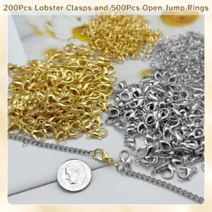 MKCYD 700Pcs Lobster Claw Clasps and Open Jump Rings Set,18K Gold and Silver Necklace Clasp Bracelet Clasps and Closures Lobster Clasps Parrot Trigger Clasps for Jewelry Making