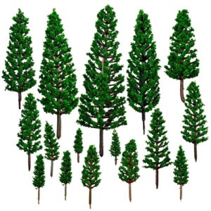 16pcs model trees mixed, mini pine trees model tree diorama tree miniature landscape trees for diy train scenery landscape (natural green)