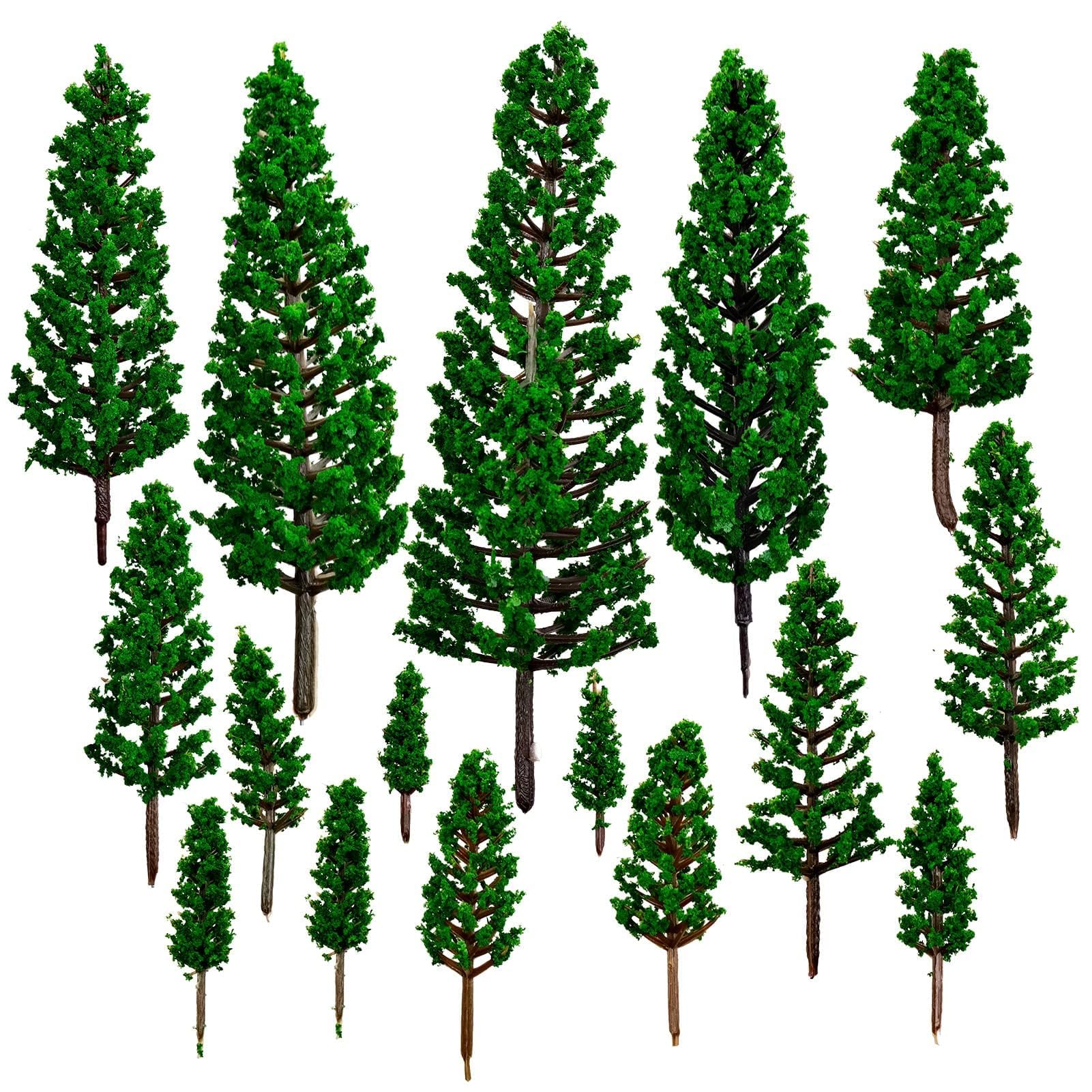 16pcs Model Trees Mixed, Mini Pine Trees Model Tree Diorama Tree Miniature Landscape Trees for DIY Train Scenery Landscape (Natural Green)