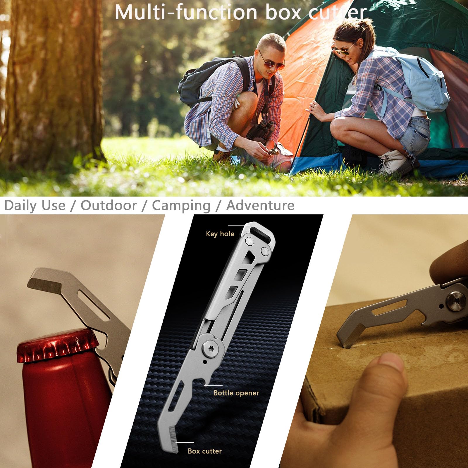 Box Cutter Safety Angled Blade,Foldable Mini Box Opener Tool,Heavy Duty Stainless Steel Pocket Knife for Daily, Adventure, Camping,with Gift Box Suitable as Gift for Friends and Children (Black)