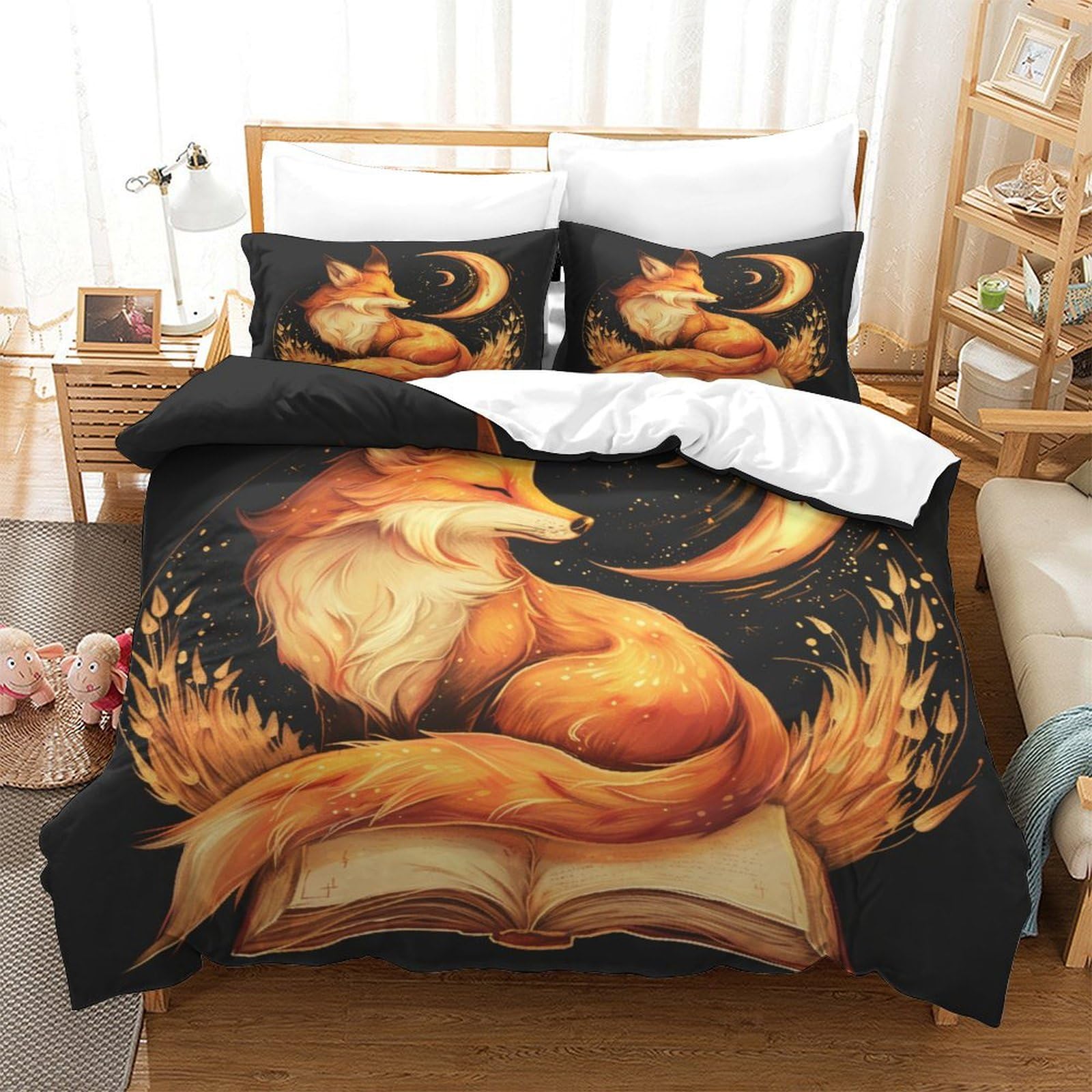 HEYLInGO Fox Comforter Covers for Boys Girls Quilt Cover Duvet Cover 3D Printed Cartoon Animals with Zipper Closure Soft Microfiber Bedding Set with Pillow Cases 3 Pieces Twin（173x218cm）