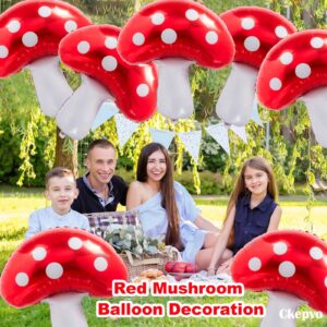 Ckepvo 6pcs Large Mushroom Balloons Mushroom Party Decorations,31 Inch Mushroom Decor Foil Balloons,Mushroom Balloon For Wedding Celebration Forest Plant Themed Party (A-Red)