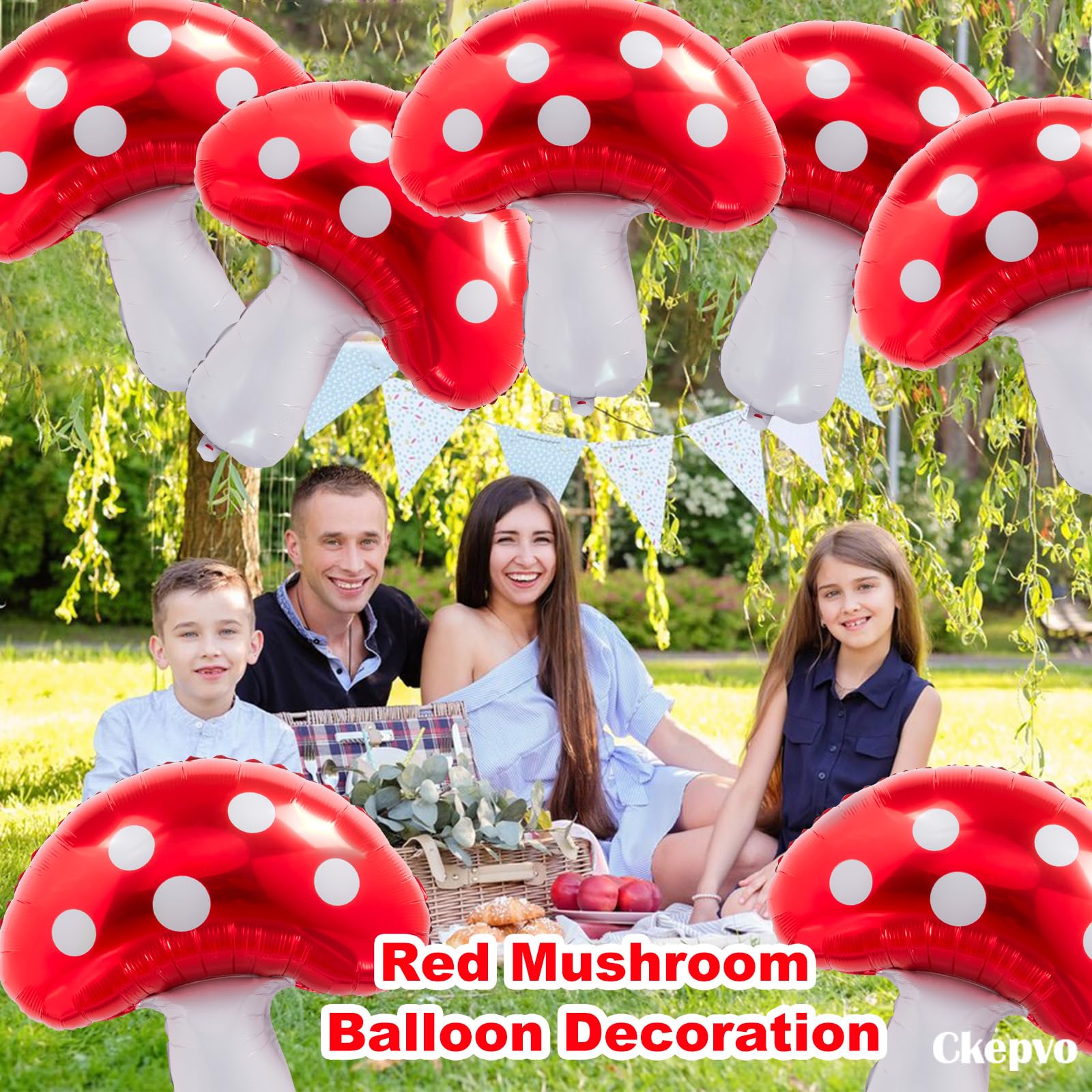 Ckepvo 6pcs Large Mushroom Balloons Mushroom Party Decorations,31 Inch Mushroom Decor Foil Balloons,Mushroom Balloon For Wedding Celebration Forest Plant Themed Party (A-Red)