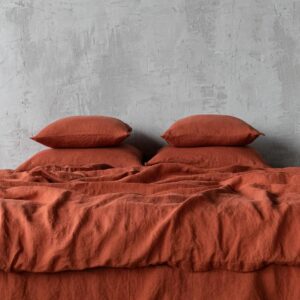 Rust Orange Linen Duvet Cover Stonewashed Linen Bedding with Coconut Buttons Twin Full Queen King Toddler Custom Size Linen Duvet Cover (Queen (U.S. Standard))