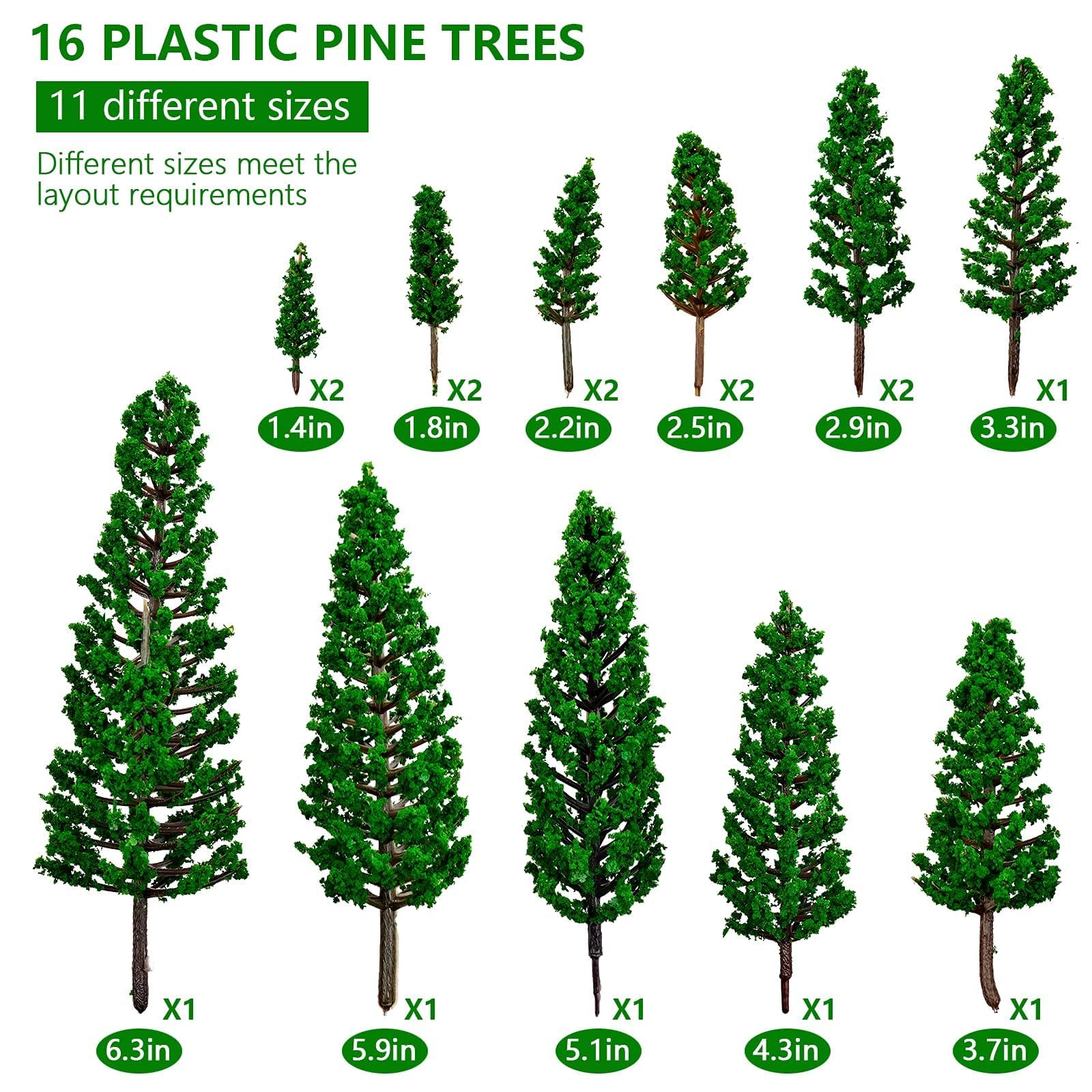 16pcs Model Trees Mixed, Mini Pine Trees Model Tree Diorama Tree Miniature Landscape Trees for DIY Train Scenery Landscape (Natural Green)