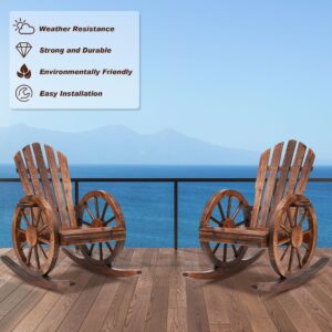 OUTGUAVA Outdoor Wooden Rocking Chairs Set of 2, Adirondack Rocker Chairs Oversized Patio Rocking Chairs for Porch Lawn Garden Poolside