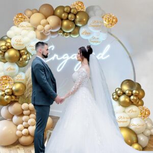 132 PCS Engagement Balloons Garland Arch Kit Balloon White Sand Gold Confetti Balloons Garland for Bridal Shower Engagement Wedding Party Decoration