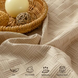 JELLYMONI Khaki Duvet Cover Twin Size - 3 Pieces Soft and Breathable Microfiber Knitted Jacquard Waffle Weave Striped Comforter Cover with 8 Corner Ties & Zipper Closure