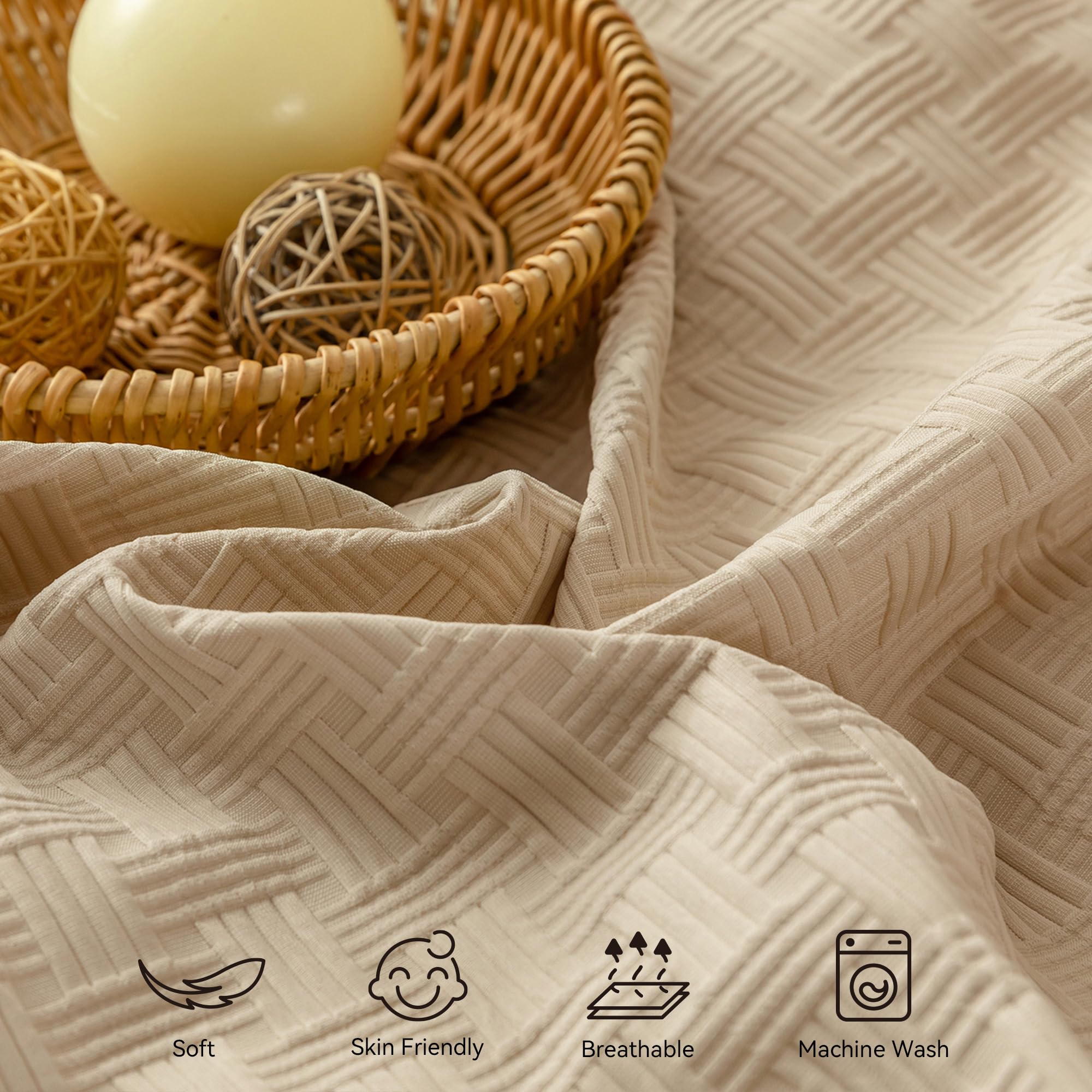 JELLYMONI Khaki Duvet Cover Queen Size - 3 Pieces Soft and Breathable Microfiber Knitted Jacquard Waffle Weave Striped Comforter Cover with 8 Corner Ties & Zipper Closure