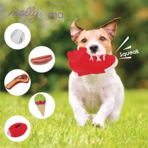 Molly & Mo Dog Chew Toys Squeaky Hot Dog, Steak and Ice Cream Shapes, Assorted Sizes for Different Dog Breeds, Loud Squeaking Sounds (Ice Cream)