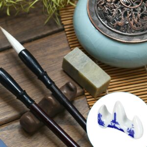 PATIKIL Calligraphy Brush Holder, 6 Pack 2 Ports Medium Ceramic Chinese Calligraphy Brush Rest for Writing Painting Pen Brush Rack Holder Tool, White