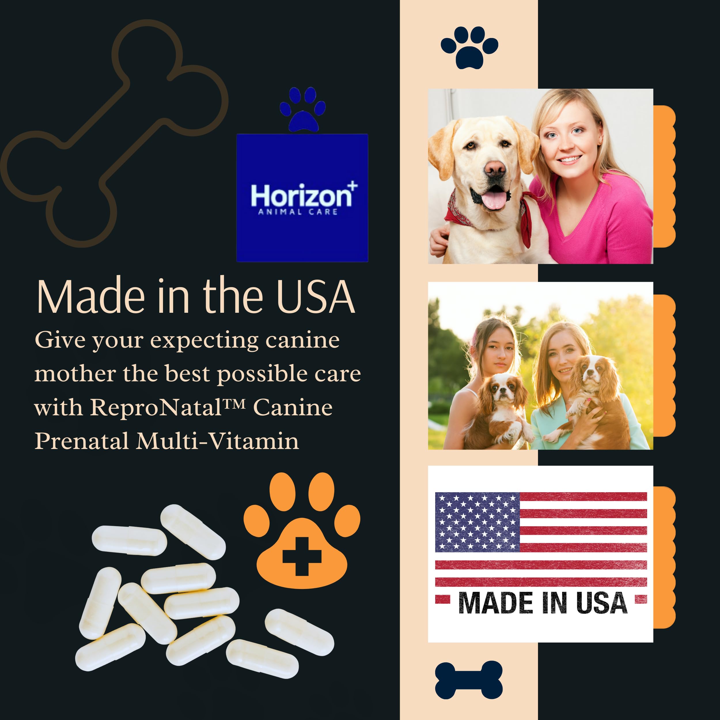 Horizon Animal Care Canine Prenatal Multi-Vitamin Capsules - 60-Day Supply to Aid Full-Term Pregnancies and Promote Optimal Health for Expecting Dogs - ReproNatal™ Dog Supplement