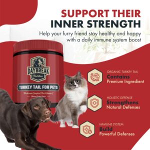 Turkey Tail for Dogs and Cats by Daybreak Nutrition | Premium Blend of Turkey Tail, Shiitake, & Reishi Mushrooms | Immunity Supplement for Pets | Provide an Immunity Boost for Dogs and Cats | 2.1 oz