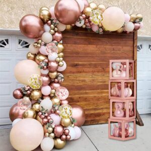 144Pcs Rose Gold Balloons Baby Shower Decorations for Girl Baby Boxes with Letters Pink Princess Balloon Arch Kit Kids Gender Reveal Wedding Bridal Birthday Party Supplies