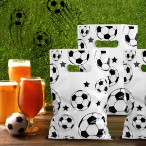 PEUTIER 50pcs Soccer Gift Bags, Plastic Soccer Party Bags Soccer Goodie Goody Snack Treat Candy Bags Soccer Present Party Favor Bags for Team Kids Teens Games Sports Events Supplies (White)