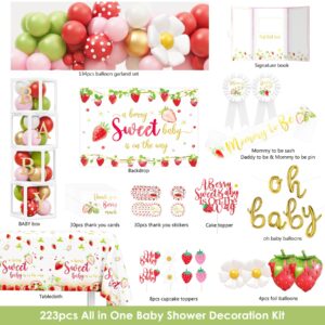 Strawberry Baby Shower Decorations Party Supplies, A Berry Sweet Baby Is On The Way Decor, It's a Girl Gender Reveal, Baby Shower Backdrop Balloon Arch Box Mom to Be Sash Tablecloths Cake Topper