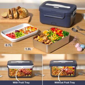 Akhia Electric Lunch Box for Adults, 100W/1.8L Heated Lunch Box for Men Work/Car/Truck, Portable Food Warmer Lunch Box Upgraded with Fork&Spoon and Insulated Carry Bag, 12V/24V/110V