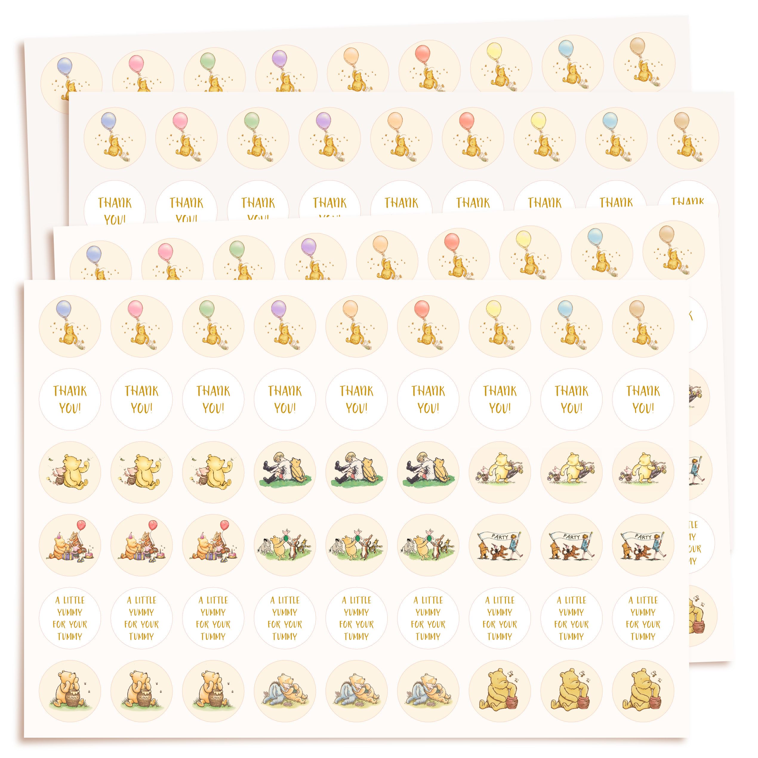 WEECUTES® Winnie Baby Shower Decorations Mini Kisses Stickers Classic Pooh Sticker Set Thank You Chocolate Labels 1st Birthday Party Favors 108 Pcs