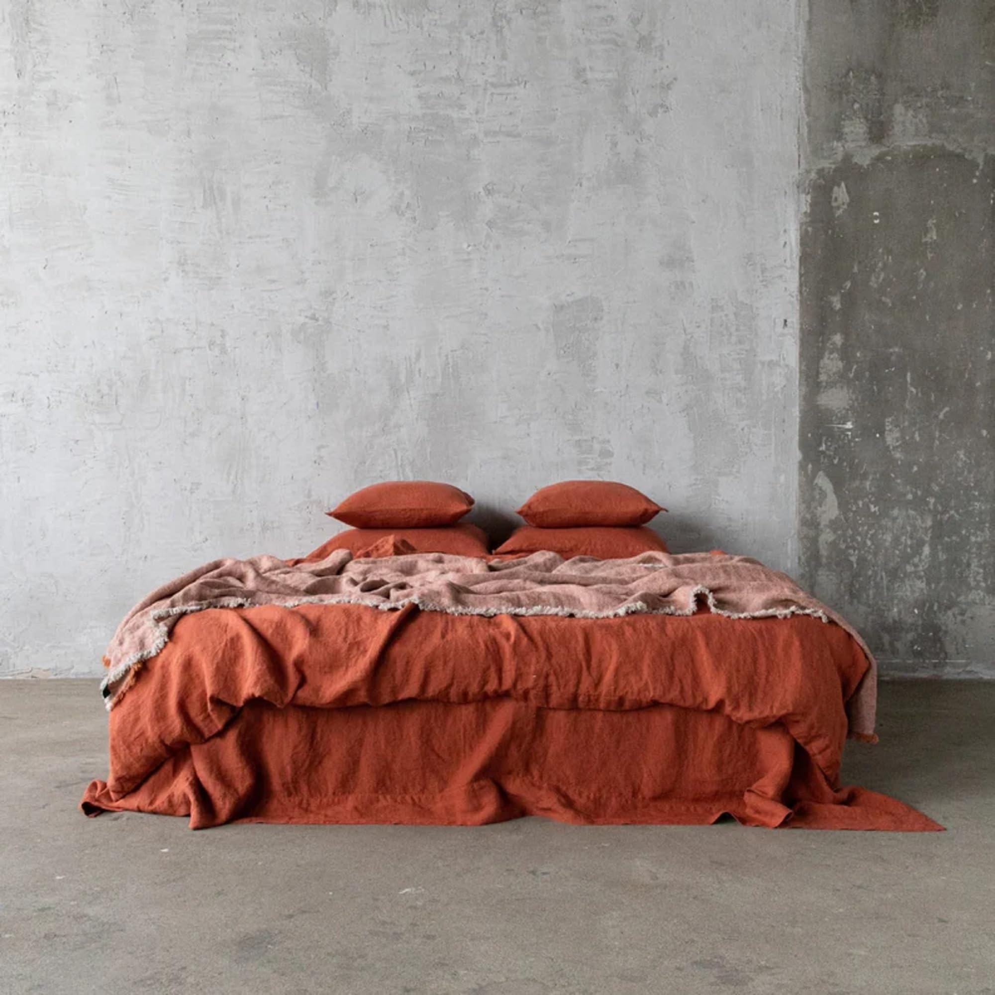 Rust Orange Linen Duvet Cover Stonewashed Linen Bedding with Coconut Buttons Twin Full Queen King Toddler Custom Size Linen Duvet Cover (Queen (U.S. Standard))