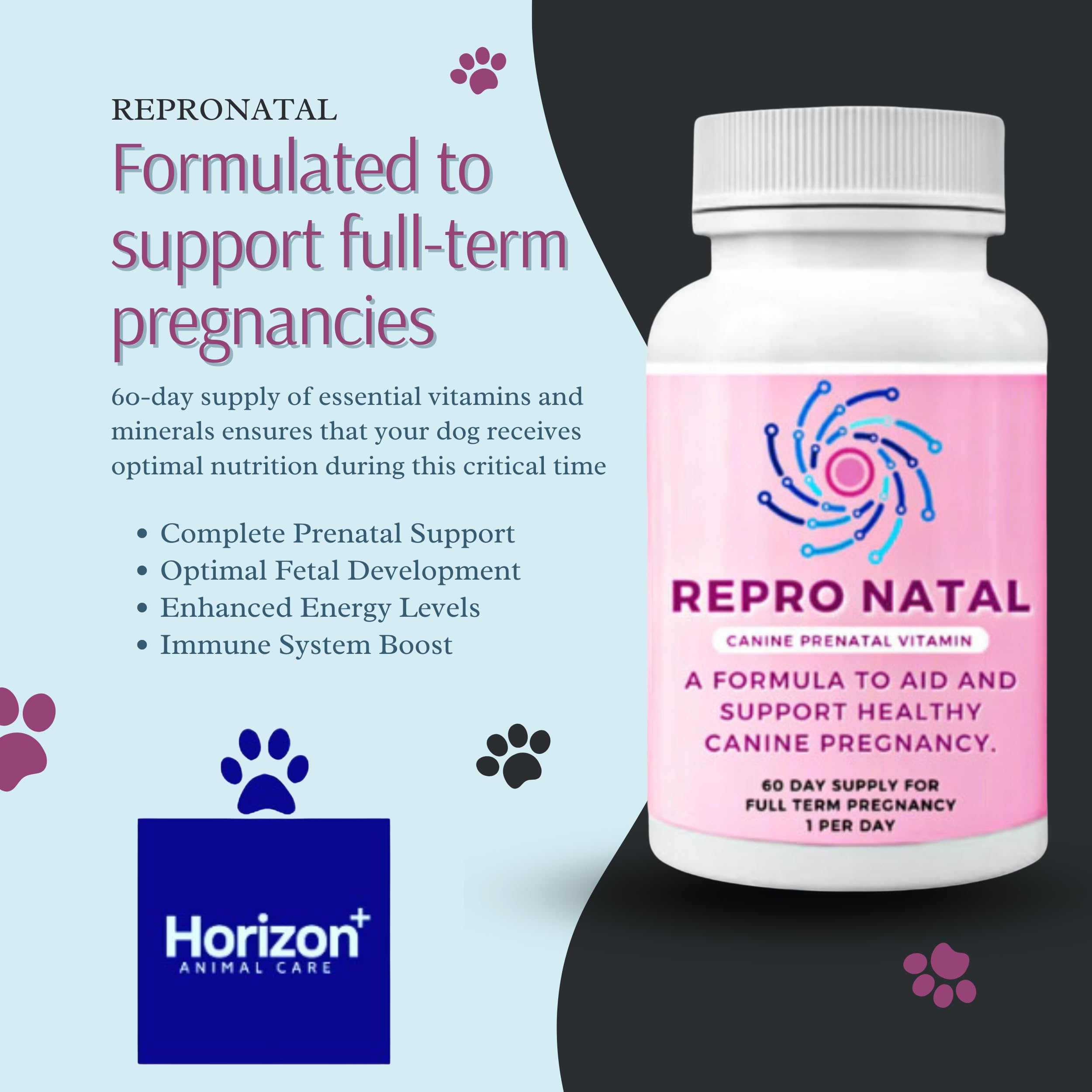 Horizon Animal Care Canine Prenatal Multi-Vitamin Capsules - 60-Day Supply to Aid Full-Term Pregnancies and Promote Optimal Health for Expecting Dogs - ReproNatal™ Dog Supplement