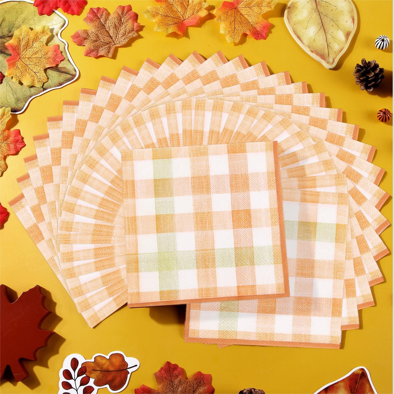 ​Quera 50 Pack Fall Plaid Paper Napkins Autumn Cocktail Napkins Tartan Check Scottish Square Disposable Bar Napkins for Thanksgiving Party, Baby Shower, Celebration Party