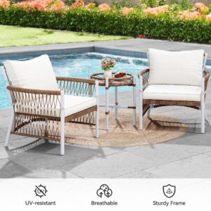 YITAHOME 3-Piece Outdoor Patio Furniture Wicker Bistro Set, All-Weather Rattan Conversation Chairs for Backyard, Balcony and Deck with Soft Cushions, Beige