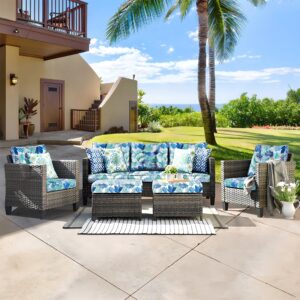 CAYIP Deep Seat Cushions for outdoor furniture,Set of 2,Extra Thick 24"x24"x4",Tufted Low Back 22"x24"x6", Double Piping Removable Patio Chair Cushions with Ties, All Weather,Fade Resistant,Floral