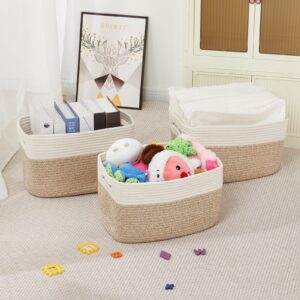 Ladkew 3 Pieces Nursery Blanket Baskets Toy Basket for Living Room Cotton Rope Basket with Handles for Shelves Woven Basket for Organizing