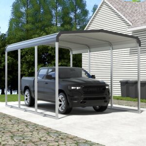 xilingol 10x15 ft metal carport, heavy duty carport canopy with galvanized steel frame and roof, outdoor storage shed, car tent garage shelter for pickup, truck, boat and tractor, grey