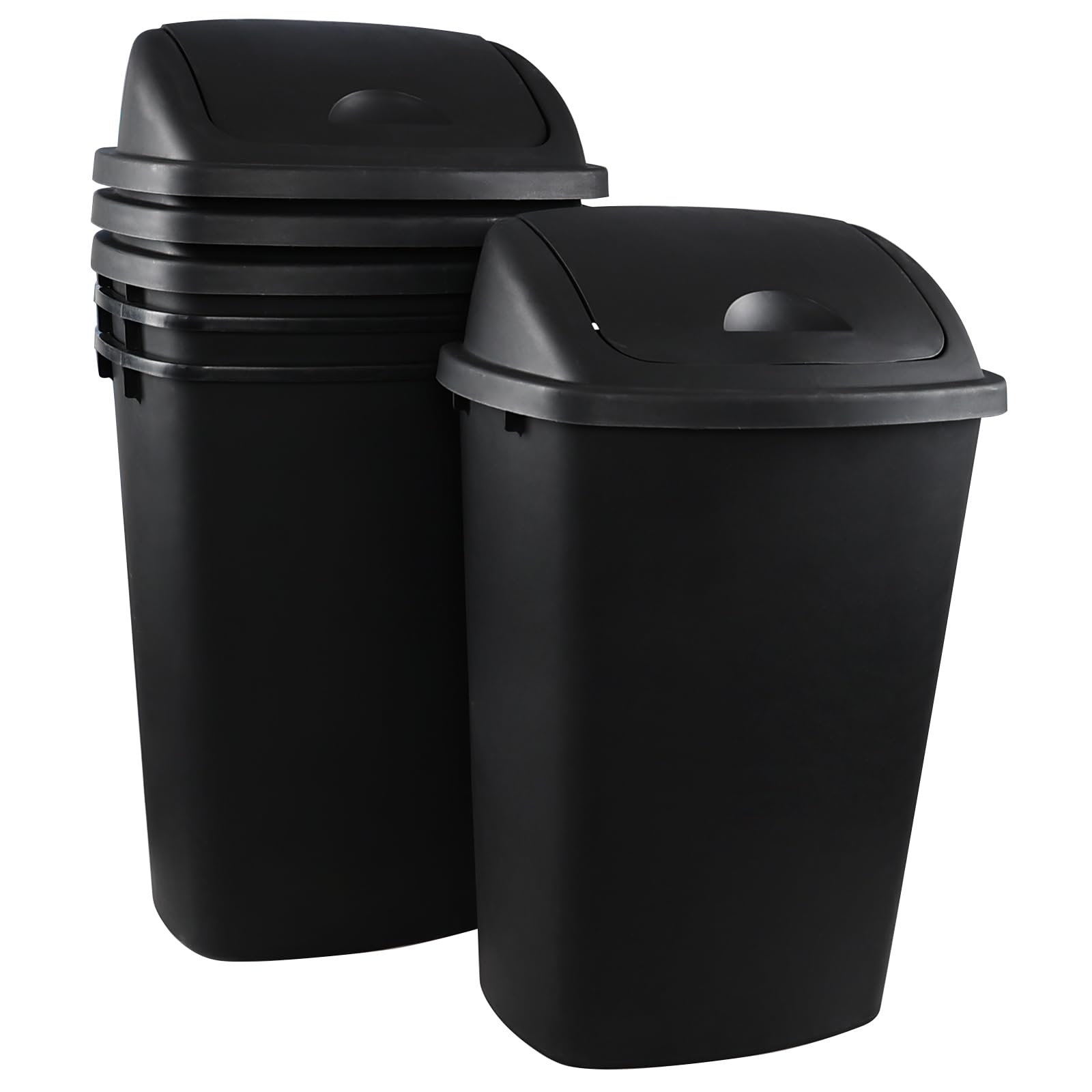 Farmoon 4 Pack 13 Gallon Swing Top Lid Garbage Cans, Black Plastic Large Trash Bins