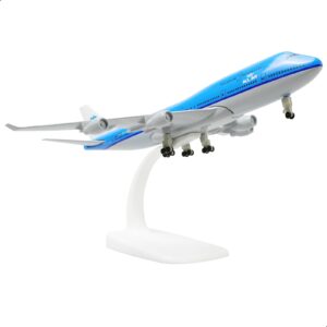 qiyumoke 747 nl-klm airplane model kits -1/300 boeing 747 diecast metal model plane for adult (with stand) airlines model for aviation enthusiasts gifts or display collections -8 inches l