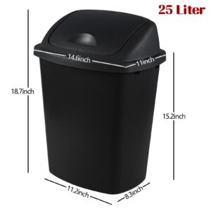 Farmoon Kitchen Garbage Cans with Swing Lid, 4 Packs, 25 L Plastic Trash Can Waste Basket, Black