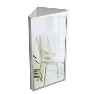 generic 23.6"" bathroom corner medicine cabinet w/mirror, bathroom stainless steel wall mount mirror cabinet, hanging triple shelf storage cabinet opens left and right (right)