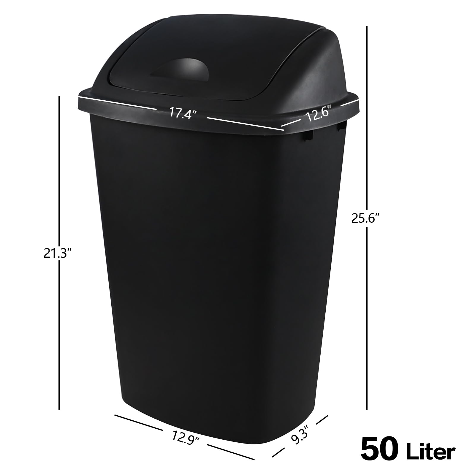 Farmoon 4 Pack 13 Gallon Swing Top Lid Garbage Cans, Black Plastic Large Trash Bins