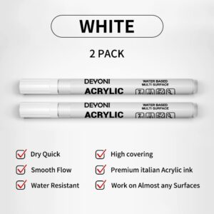 DEYONI 2pcs white Acrylic Paint Pens,0.7 mm extra Fine Tip,Water Based Acrylic Markers for Wood, Black Paper, Rock Painting, Stone