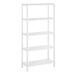 songmics bamboo storage shelf, 5-tier shelving unit, multifunctional, in the entryway, bathroom, living room, balcony, kitchen, 10.2 x 23.6 x 51.2 inches, white ubcb35wt