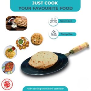 KASHVIYA Iron Concave Roti/Chapati/Paratha/Fulka Tawa with Wooden Handle 27.5 Cm|11 inch|2 mm Thick Original Iron