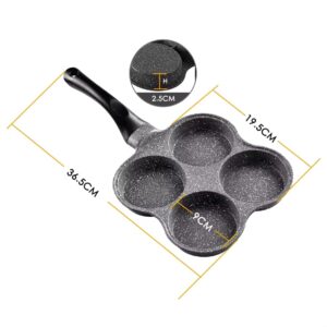 Generic 4 hole Non Stick Frying Pan, Pancake Maker, Egg Burger Pan, 4 Cup Frying Pan,4 Hole Egg Frying Pan, Gray + Black, AB006