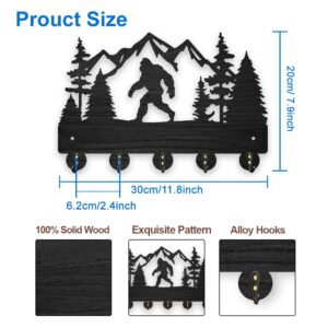 MAYJOYDIY Wooden Mountain Ape Key Holder for Wall 7.8x11.8inch Forest Animal Tree Key Rack Hooks Decorative Wall Hook with 5 Alloy Hooks for Living Room Hallway Entryway Gift