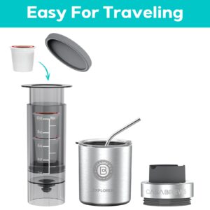 CASABREWS Portable Coffee Maker, 2 in 1 Small Travel Coffee Machine for K Cup Pod or Ground Coffee, Quick Coffee Press Kit with Stainless Steel Coffee Cup, Cup Lid, Straw and Storage Bag