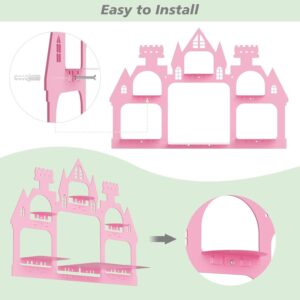 Demao for Toniebox Shelf Magnetic, Floating Shelf for Tonies Figures 20-30pcs, Display Shelf for Toniebox in Children's Room Decoration, Wall Mounted Shelf for Tonies Figures Storage-Pink Castle